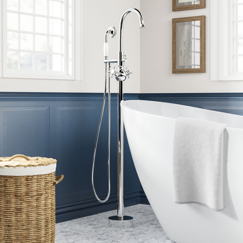 Logan Handle Floor Mounted Freestanding Tub Filler with Handshower